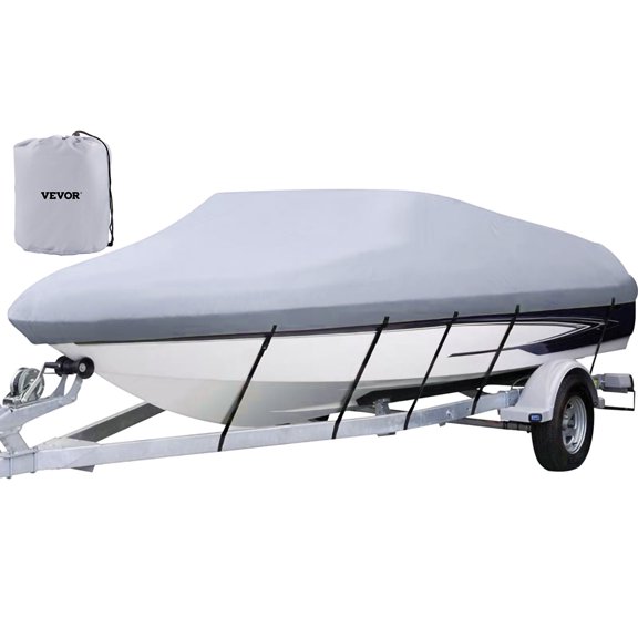 VEVOR Waterproof Boat Cover, 17'-19' Trailerable Boat Cover, Beam Width up to 102" v Hull Cover Heavy Duty 210D Marine Grade Polyester Mooring Cover for Fits V-Hull Boat with 5 Tightening Straps