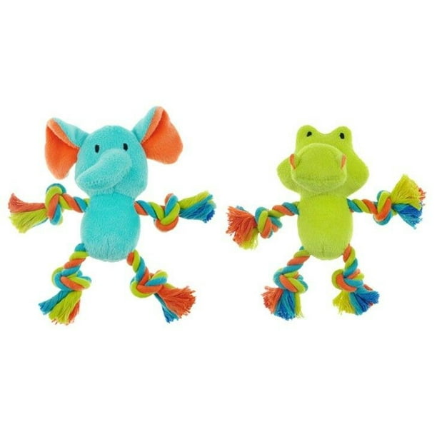 Mini Safari Tug Me Pals Dog Toys Squeak Plush Rope 7" Choose Elephant