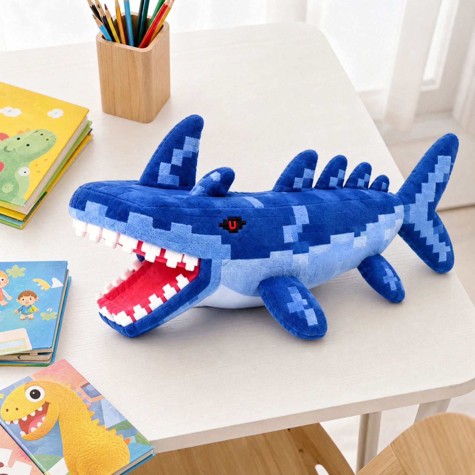 Pixel Shark Plushie Steal Egg Game Character Stuffed Doll Ultra Soft Plush Toy for Display Cuddling and Gifting