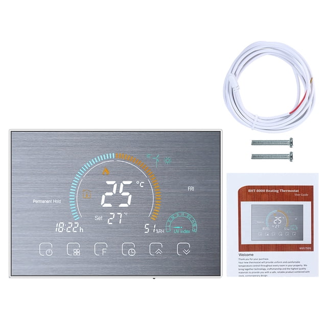 Termostato de habitación programable inteligente WiFi Controlador de temperatura de calefacción eléctrica LCD retroiluminado, plateado Yuarrent HA001967-03B