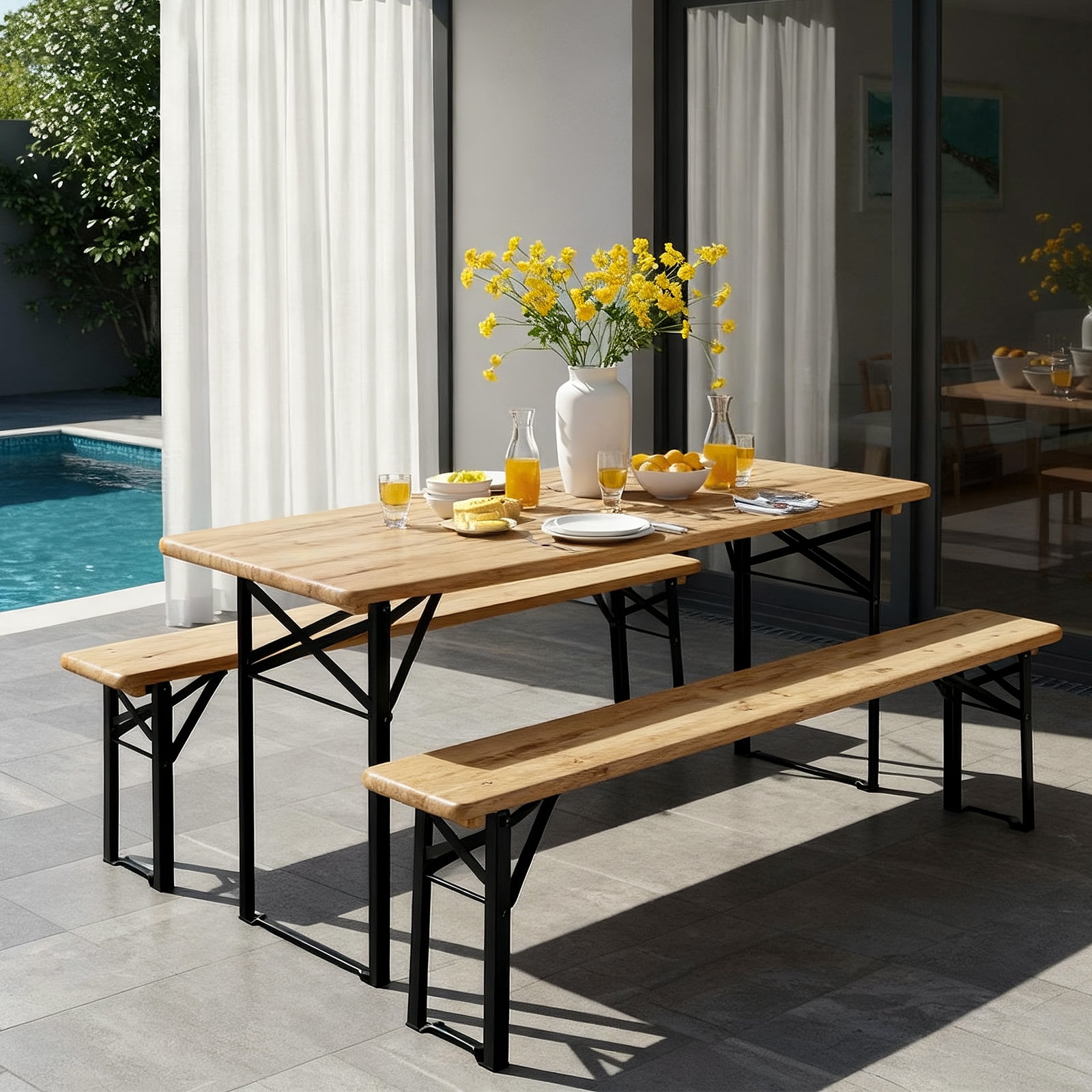 Ktaxon 6' Wooden Outdoor Folding Patio Camping Picnic Table Set with Bench