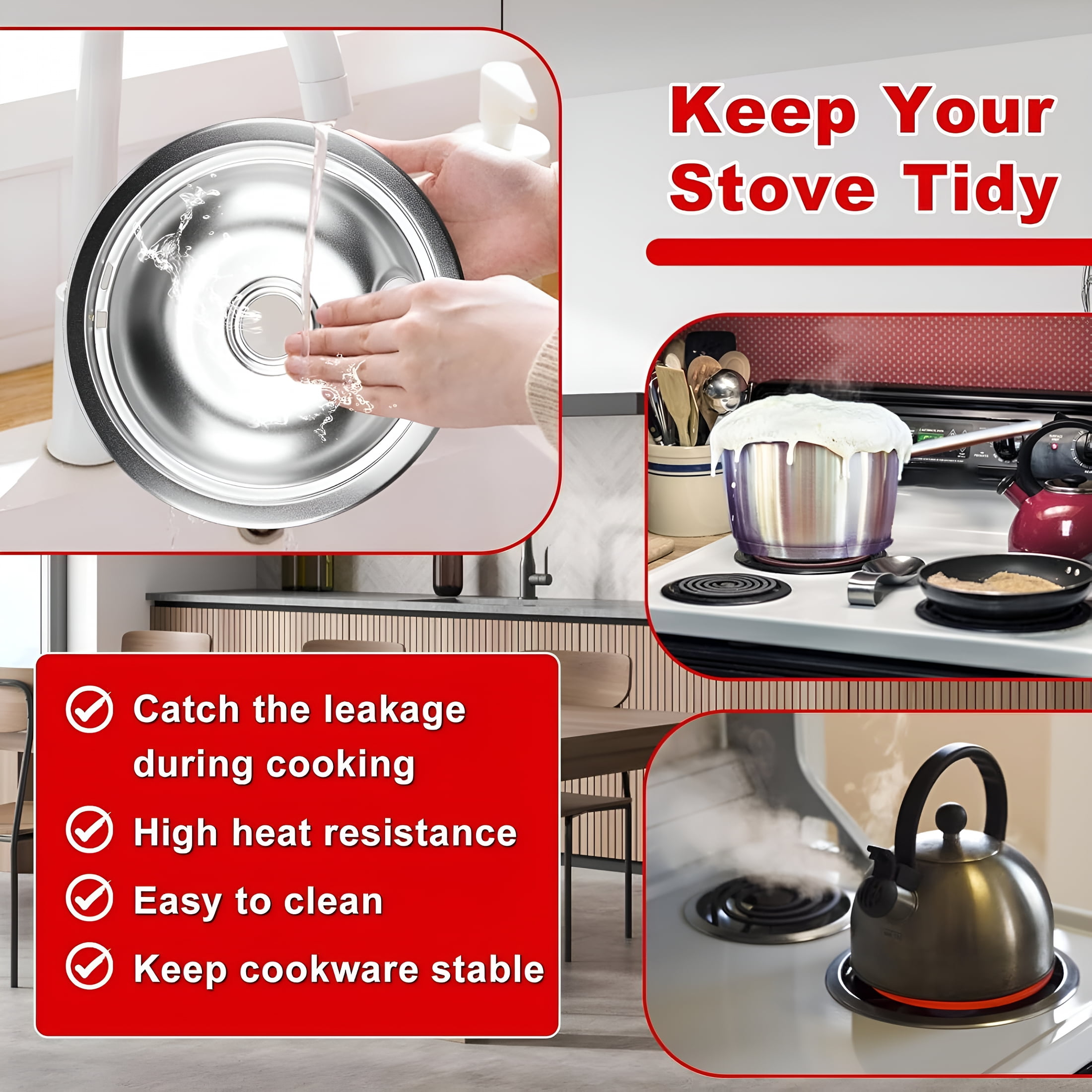 ACDANC 2026 New 4 Pack Drip Pans,Chrome Range Drip Pans,Electric Stove Drip Pans Fit for Electric Range with Locking Slot-Includes 2 6-Inch&2 8-Inch for Kitchen, Home, Apartment, Dorm