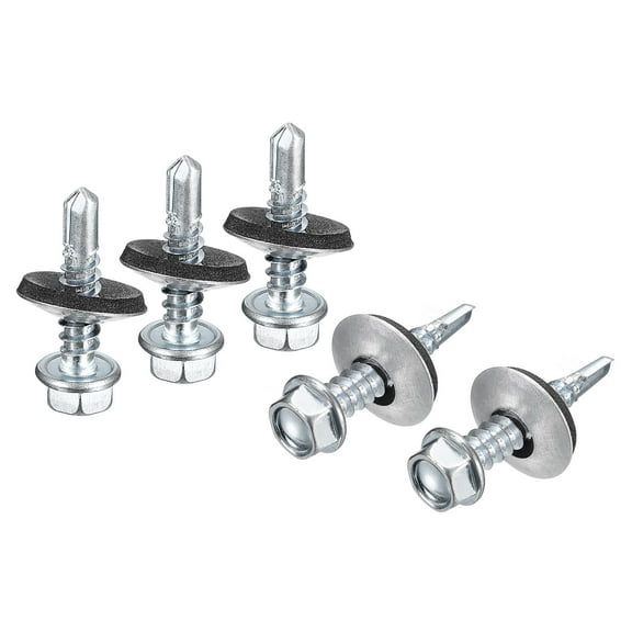 Uxcell #12x1" Self Drilling Screws with Rubber Washer, 50Pcs Zinc Plated Finish Hex Head Self Tapping Screws with EPDM Washer for Metal