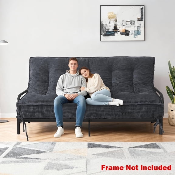 8 Inch Futon Mattress Full Size, Futon Floor Sofa Bed Foldable with Soft Corduroy Fabric - 2 Storage Straps for Home, Guest Room, Dorm,Grey(Frame Not Included)