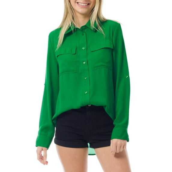 MixMatchy Women's Casual Roll Up Sleeve Button Down Shirt Collared Blouse Top