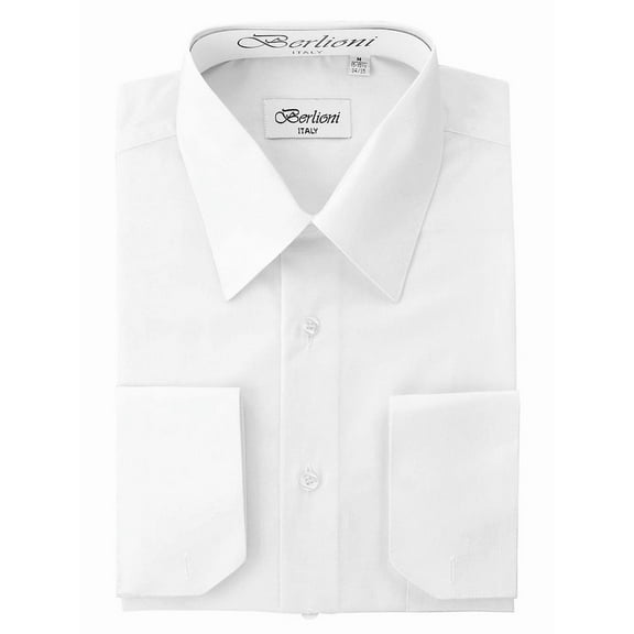 Berlioni Men's Italian French Convertible Cuff Solid Dress Shirt