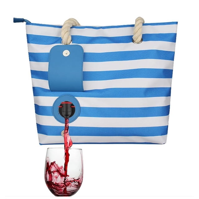 Wosthever Bolsa de vino de playa, bolsa de playa, bolsa de aislamiento térmico portátil para exteriores, bolsa enfriadora de vino, bolsa de Deportes acuáticos Bolsa azul + forro