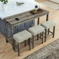 thumbnail image 4 of S-HOME 4-Piece 59 Inch Bar Table Set with Solid Wood Legs and USB Charging, Includes 3 Upholstered Stools for Home Use, Brown, 4 of 15