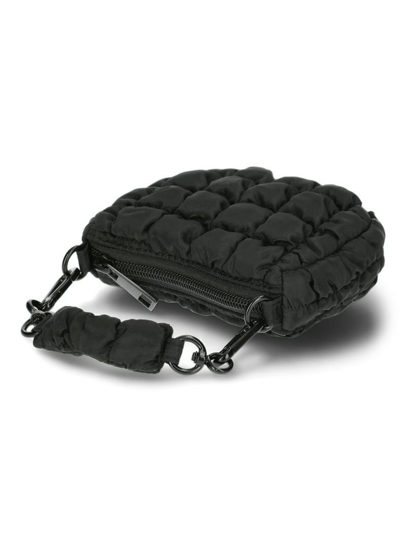 No Boundaries Women's Mini Quilted Hobo Bag Charm, Black