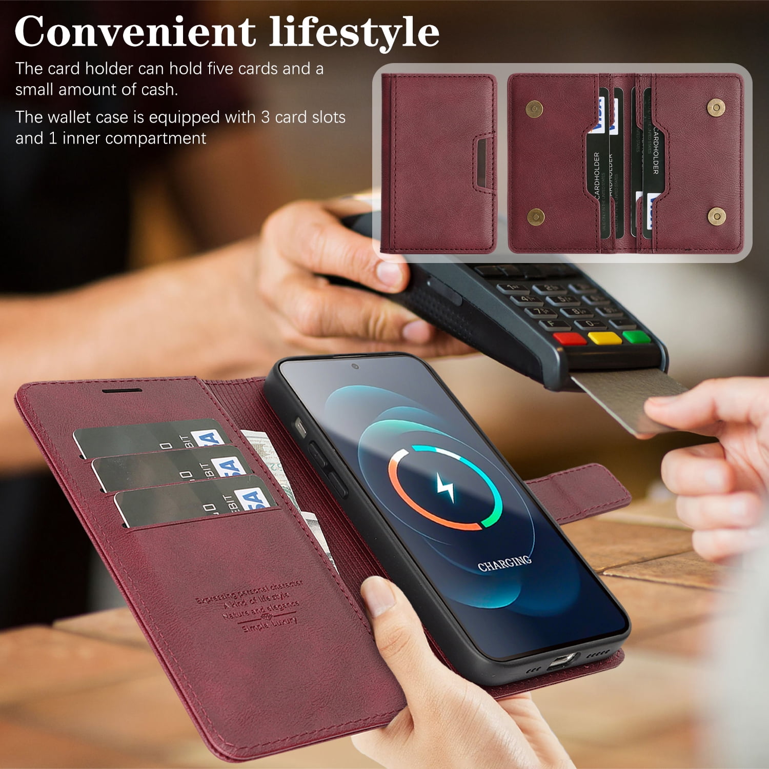 Dteck for iPhone 15 Case Detachable Wallet Case with Card Holder, 3 in 1 PU Leather Flip Folio with RFID Blocking Stand Shockproof Phone Cover,Red