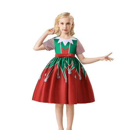 

Penkiiy Toddler Girls Cute Christmas Stripe Print Bow Satin Cloth Birthday Party Gown Long Dresses Toddler Girls Clothes 9-10 Years Red On Clearance