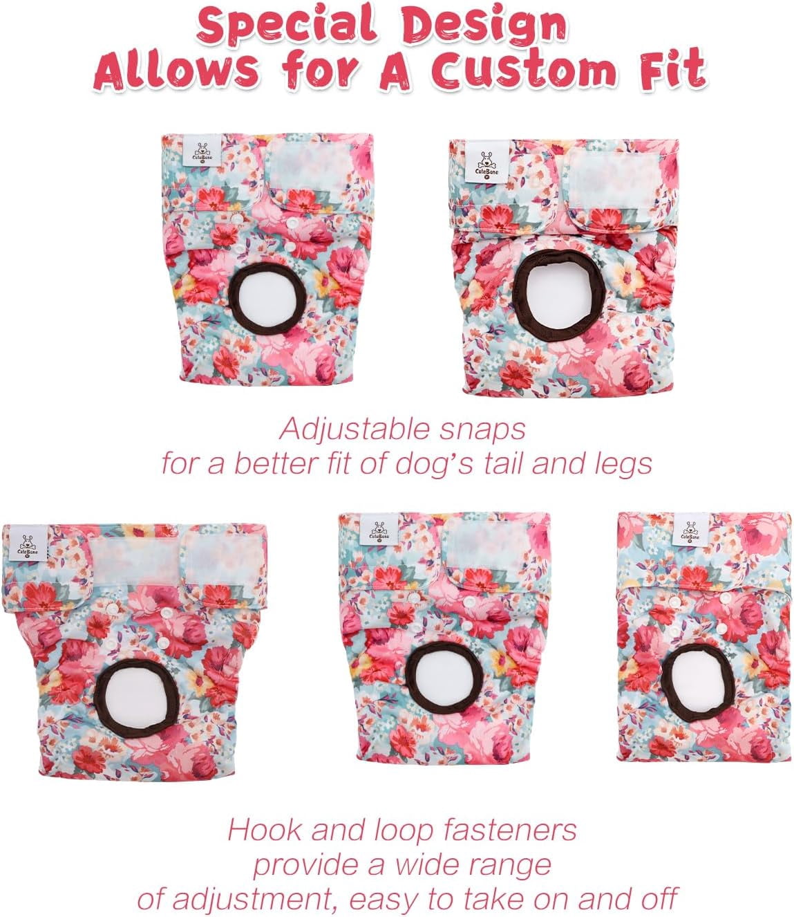 Washable Female Dog Diapers 4 Pack Reusable Doggie Heat Diapers for Period FMG03S