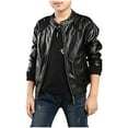thumbnail image 3 of Mercatoo Boys Leather Biker Jacket Mandarin Collar Motorcycle Leather Jacket Tween Full Zip Motorcycle Coat Slim Fit Biker Coat, 3 of 5