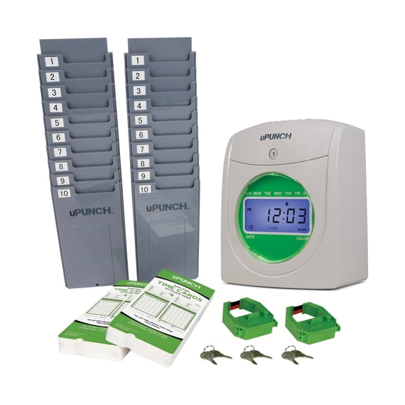 Kit de reloj checador uPunch HN3500 con 100 tarjetas y llaves