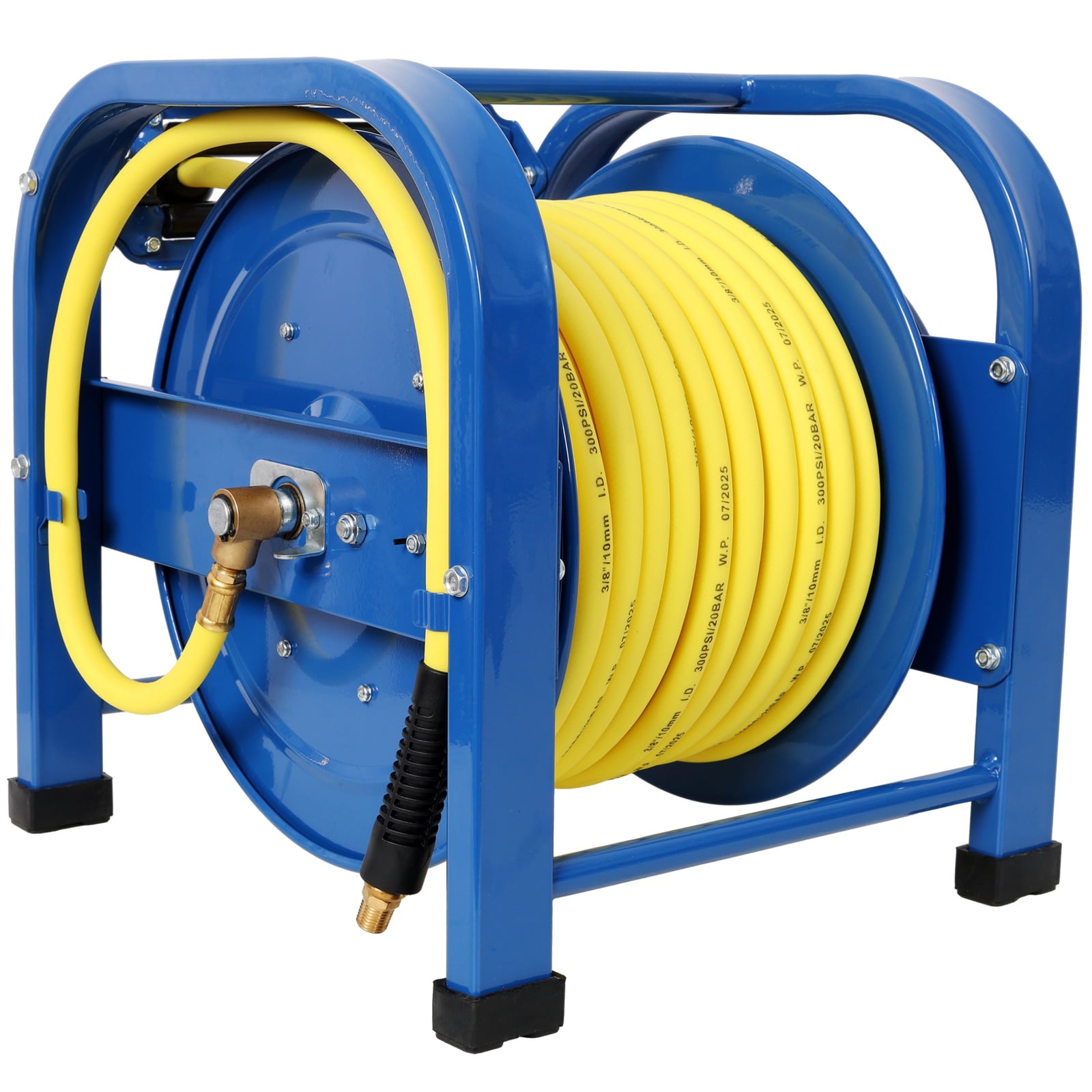Retractable Air Hose Reel 3/8" x 100 ft, 300 PSI Heavy Duty Steel, Spring-Driven Industrial Hose Reel with Hybrid Hose