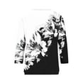 thumbnail image 5 of T Shirts 3/4 Sleeve Trendy Button Up V Neck Summer Fall Tops For Women Vintage Floral Print Casual Loose Tops,Black 2,3XL, 5 of 5
