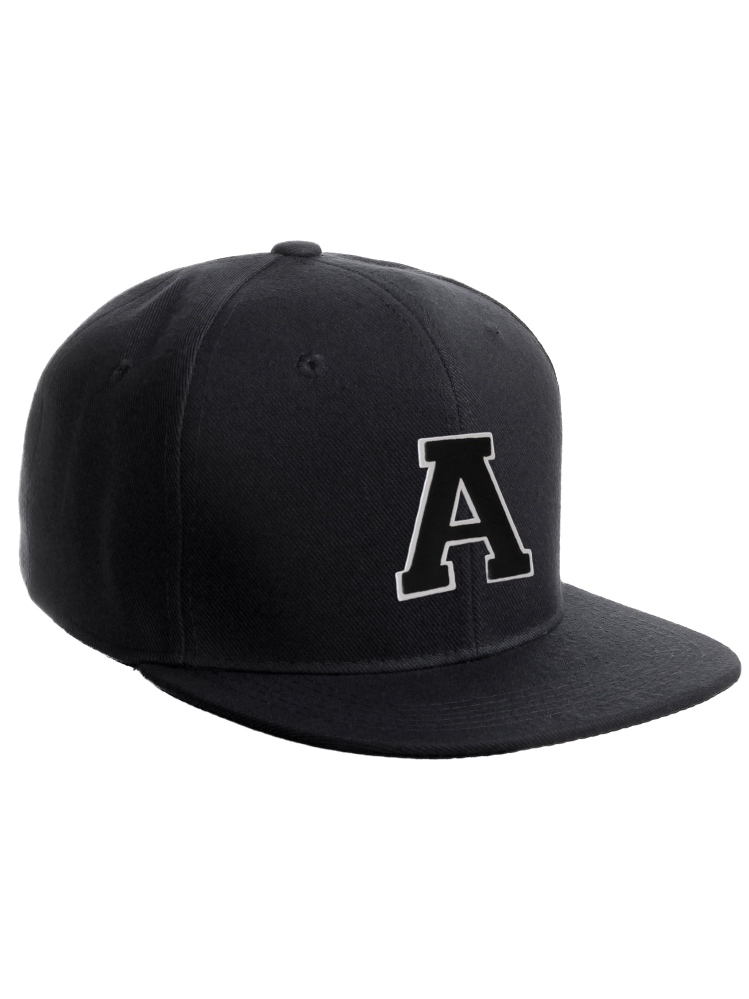 Black Cap White Black Classic Snapback Hat Custom A to Z Initial Raised Letters 