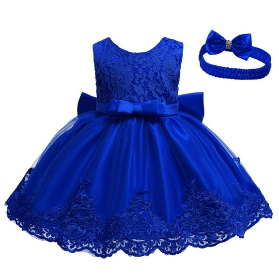 ZHUASHUM flower girl dresses Baby Girls Lace Bowknot Wedding Formal Tutu Dress Headband Set Clothes teen dresses Blue,Size:0-3 Months