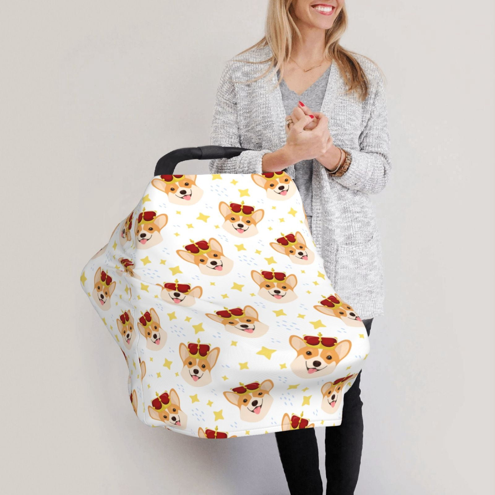 Fotbe Funny Corgi Pattern Car Seat Covers for Babies, Nursing Breastfeeding Cover Infant Carseat Canopy, Soft Stretchy Carrier Cover
