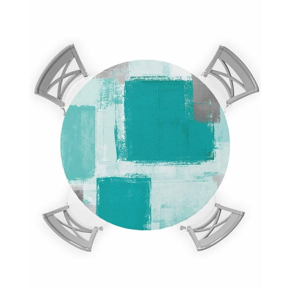 nqOlkjepod Turquoise Grey Ombre Round Tablecloth, Fitted Table Cover with Elastic for 45"-54" Round Tables, Farmhouse Abstract Mottled Art Table Cloth Outdoor Dinning Party Waterproof Tablecloths