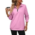 thumbnail image 2 of Resicozy Women's 1/4 Zip Quilted Sweatshirts Crew Neck Long Sleeve Pullover Tops Solid Casual Fashion Fall Tops Pink L, 2 of 5