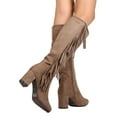 thumbnail image 3 of City-02 Women Faux Suede Knee High Falling Cascading Fringe Chunky Heel Boot, 3 of 3