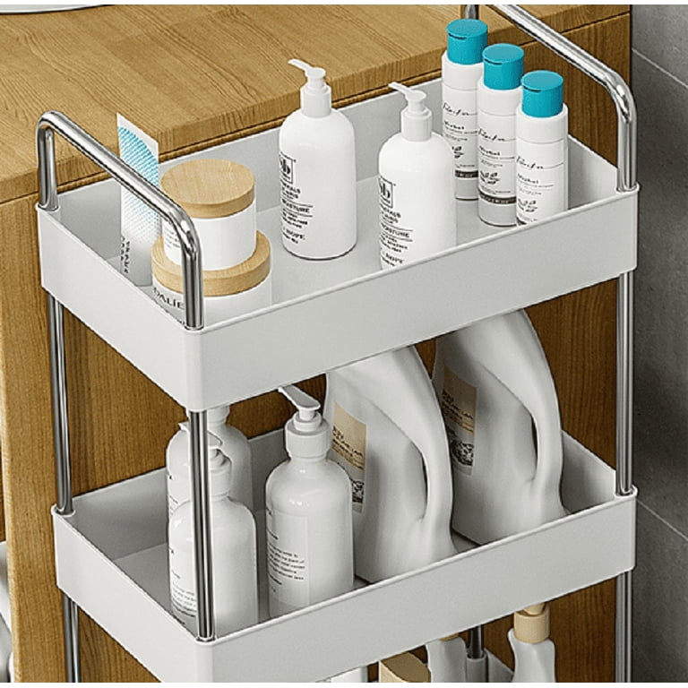 Home-man Scaffale Organizer Scorrevole Sottile 5 Ripiani Bianco | Mobile Contenitore Con 3 Cestini Per Spazi Stretti, Ideale Per Cucina, Bagno, Dispensa