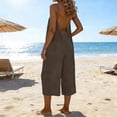 thumbnail image 2 of QATAINLAV Summer Rompers for Women Sleeveless Adjustable Strap Onesies Shorts Cotton Casual Wide Jumpsuits with Pockets Brown M, 2 of 7