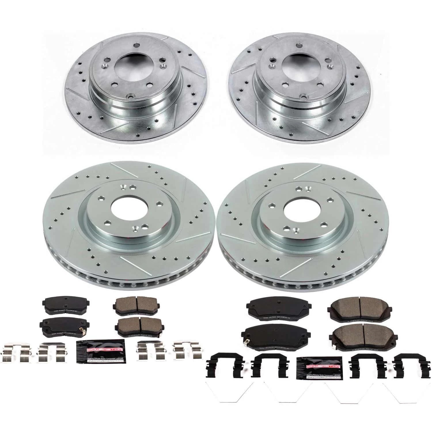 PowerStop Front and Rear Z23 Evolution Sport Carbon-Fiber Ceramic Brake Pad and Drilled & Slotted Rotor Kit Fits: HYUNDAI KIA Select Models K7510