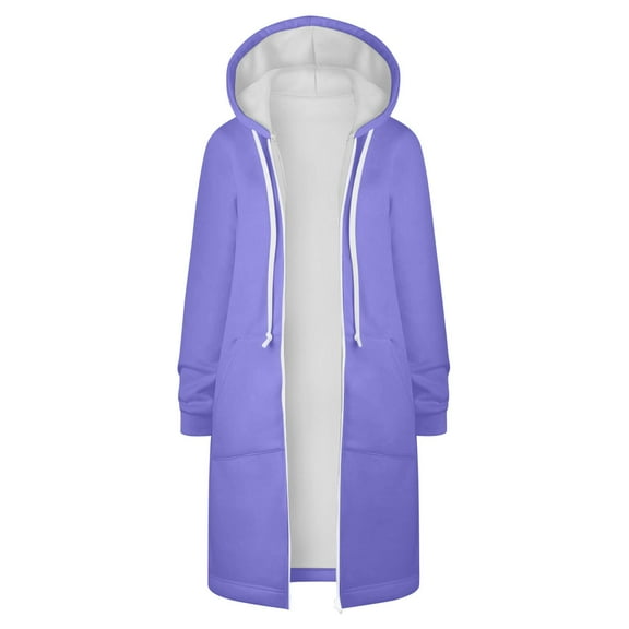 Babysbule Winter Coats for Women Women's Solid Color Jacket Thickening And Fleece And Winter Casual Zipper Long Sleeve Pocket Hooded Long Sweater