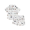 thumbnail image 2 of Aojekbee Boys Summer 2PCS Shorts Sets Short Sleeve Dinosaur Print Button Up Tops and Shorts Sets, 2 of 10