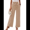 thumbnail image 2 of Pantalones de Salón Anchos para Mujer con Bolsillos, Cintura Alta, Ajustables, con Nudo y Holgados. Caqui S, 2 of 7