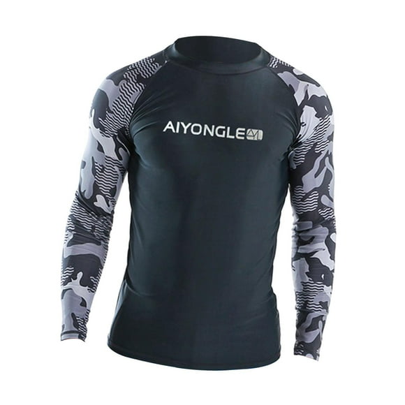 Camiseta de baño para hombre, manga larga, ajuste cómodo, secado rápido, estampado, protección contra erupciones M