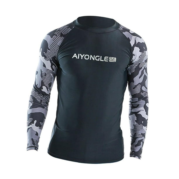 Camiseta de baño para hombre, rash guard, top de manga larga para traje de baño, camisa de playa estampada para surf M