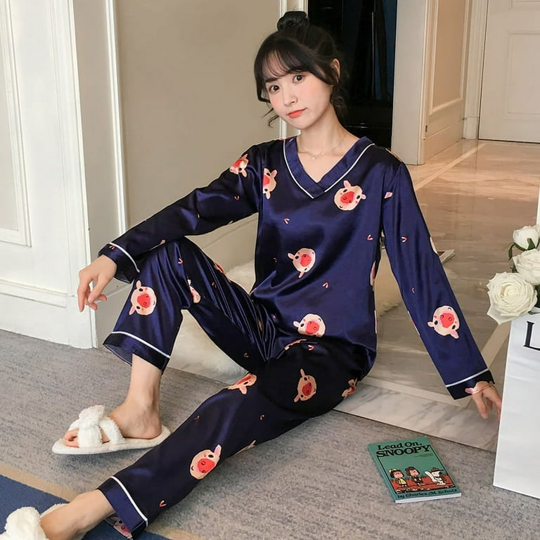 DanceeMangoo Satin 2 Piece Women Sleepwear Set Spring Autumn Long Sleeve  Pajamas for Woman Silk Fashion Sleepwear Luxurious Soft Pajama Set