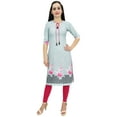 thumbnail image 3 of Bimba Women's Gray Moss Georgette Kurti Summer Wear Printed Tunic Kurta-6, 3 of 7