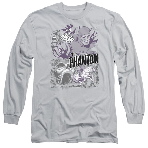 Phantom Ghostly Collage Long Sleeve Adult 18/1 T-Shirt Silver