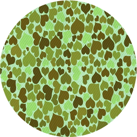 Ahgly Company Machine Washable Indoor Round Transitional Olive Green Area Rugs, 4' Round