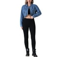 thumbnail image 2 of INSPIRE CHIC Women's Crop Denim Long Sleeve Cargo Pockets Washed Jean Jackets M Blue, 2 of 5