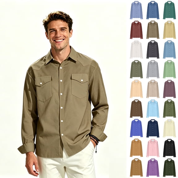 ClodeEU Mens Dress Shirts Long Sleeve Button Down Shirts, Western Lightweight Solid Collar Shirt with Two Chest Pocket,Big and Tall ,Size S-5XL