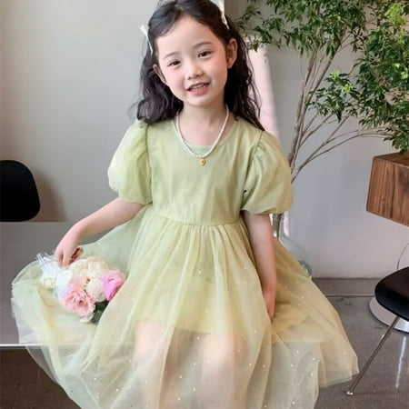

Toddler Baby Girls Spring Summer Dress Puffy Sleeve Gauze Dress Casual Birthday Dresses
