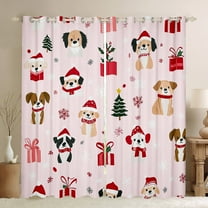 Manfei Cute Christmas Dog Black Out Curtains, Merry Xmas Curtains Pack of 2 (42x63 Each) for Girls, Snowflake Present Print Bedroom Curtains, Luxury Home Decor