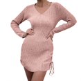 thumbnail image 2 of TrendOFT Womens Sweater Dresses Lantern Sleeve Casual Scoop Neck Fall Knit Mini Pullovers Jumper Sweaters Pink XL, 2 of 6