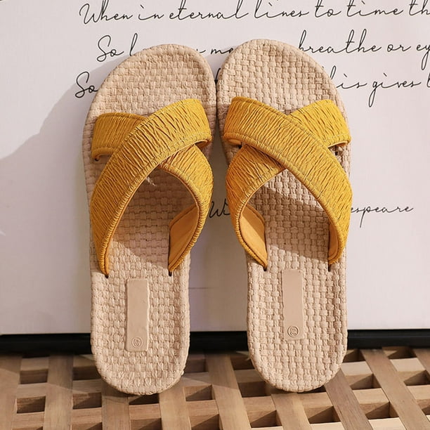 Zapatos de mujer Sandalias de playa de verano Zapatillas Cuerda de cáñamo de imitación Zapatos de fondo plano de viaje Wmkox8yii ytu7126