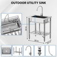thumbnail image 7 of Kitchen Sink Utility Sink Commercial Stainless Steel Freestanding Sink w/Faucet, Hot & Cold Hoses, Single Bowl, NSF Certificated, for Restaurant, Laundry, Garage, Workshop Sink, 7 of 7