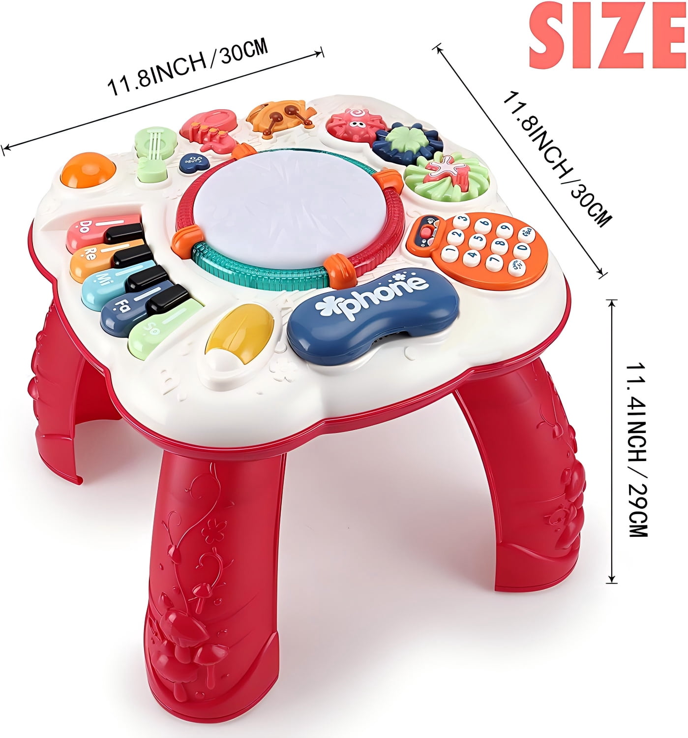 CEMIRK Baby Activity Table,Toddler Musical Learning Table,Educational Learning Toy for Baby 6 to 12 Months 1 2 3 Years Old Boys and Girls(red)