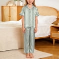 thumbnail image 2 of OGLCCG Girls 3 Piece Pajama Sets Button Down Short Sleeve Top Shorts & Long Pants Striped Sleepwear Lounge Sets Nighty For Teens 5-14 Years, 2 of 8