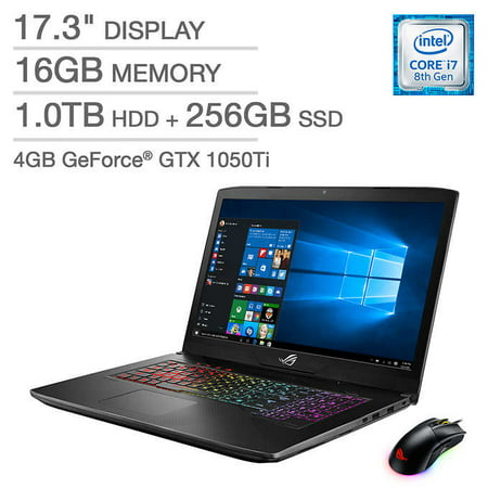 ASUS ROG Strix Scar Edition Gaming Laptop: Core i7-8750H, 16GB, GTX 1050 Ti, 256GB SSD+1TB HDD, 17.3