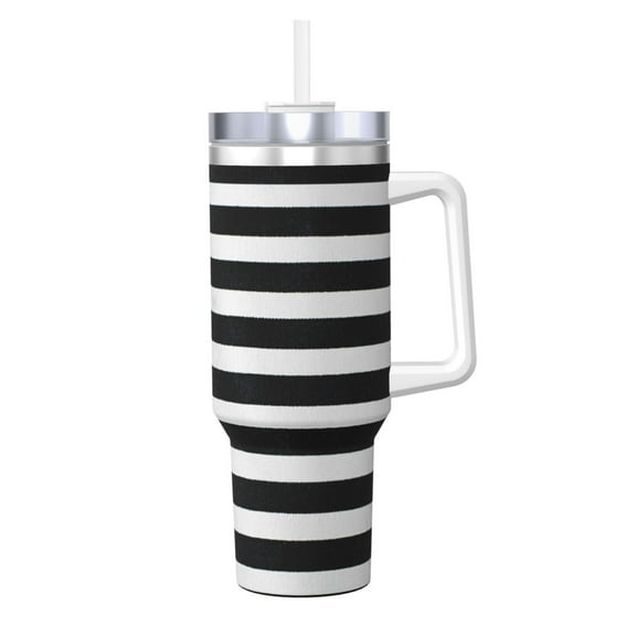 Vsdgher Black And White Stripes Pattern 40 oz Tumbler with Handle and Straw Lid | Insulated Cup Reusable Stainless Steel Water Bottle Travel Mug | Gifts for Women Men Him Her