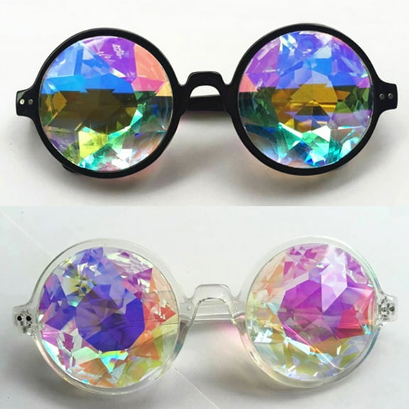 SAYFUT Retro Mosaic Kaleidoscope Sunglasses 2Packs for Option Special Lens Men Women Designer Cosplay Party Easter Day Decor Goggles Glasses Black Pink Clear
